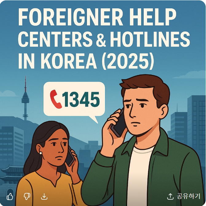 ALT="Foreigner calling Korea immigration hotline 1345. Image generated by AI (ChatGPT, 2025)."