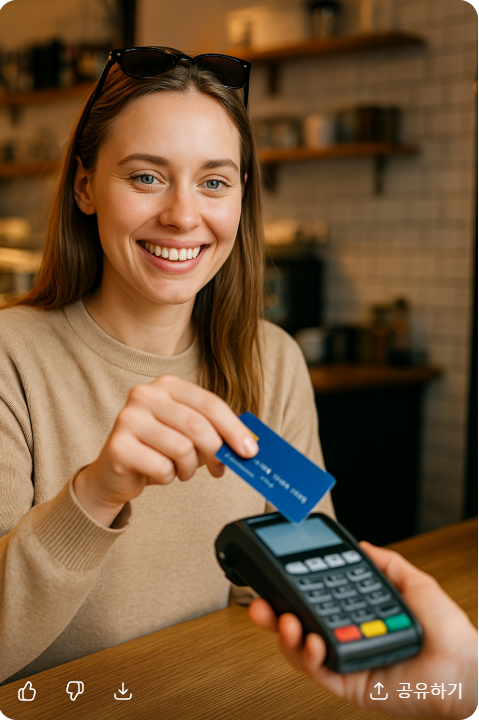 Foreigner using a credit card at a café in Korea